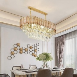 Lámpara colgante de cristal moderna, lámpara de techo ovalada de lujo
