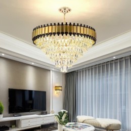 Lámpara colgante de cristal de lujo, iluminación de techo redonda