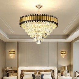 Lámpara colgante de cristal de lujo, iluminación de techo redonda