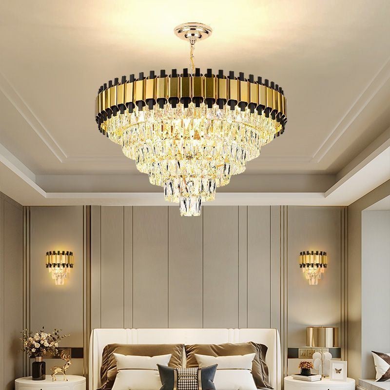 Lámpara colgante de cristal de lujo, iluminación de techo redonda