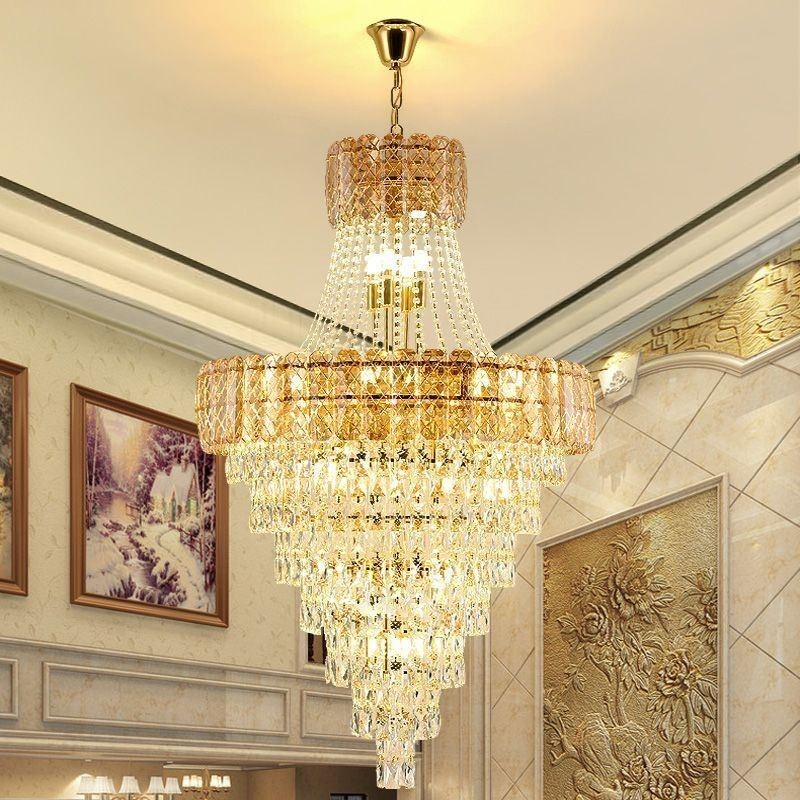 Lámpara colgante de cristal moderna y elegante, lámpara de techo cónica