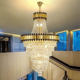 Lámpara colgante de techo de cristal dorada de lujo