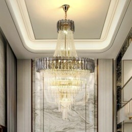 Lámpara colgante de cristal elegante europea, lámpara de techo cónica