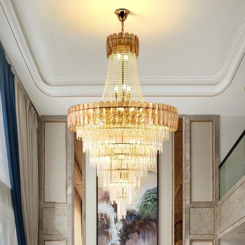 Lámpara colgante de cristal elegante europea, lámpara de techo cónica