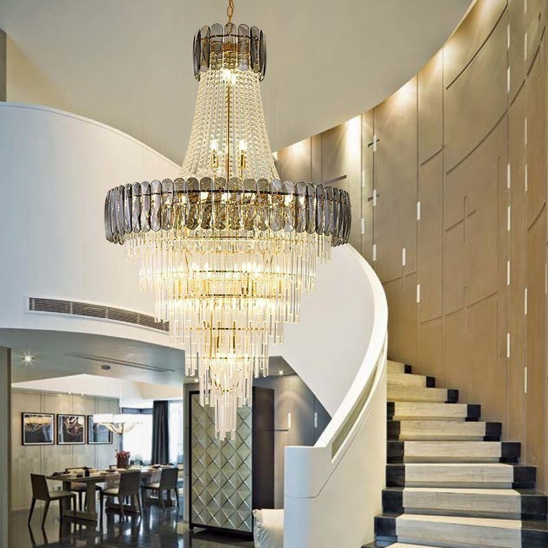 Lámpara colgante de cristal elegante europea, lámpara de techo cónica