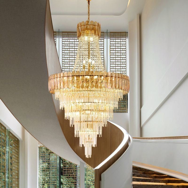 Lámpara colgante de cristal elegante europea, lámpara de techo cónica