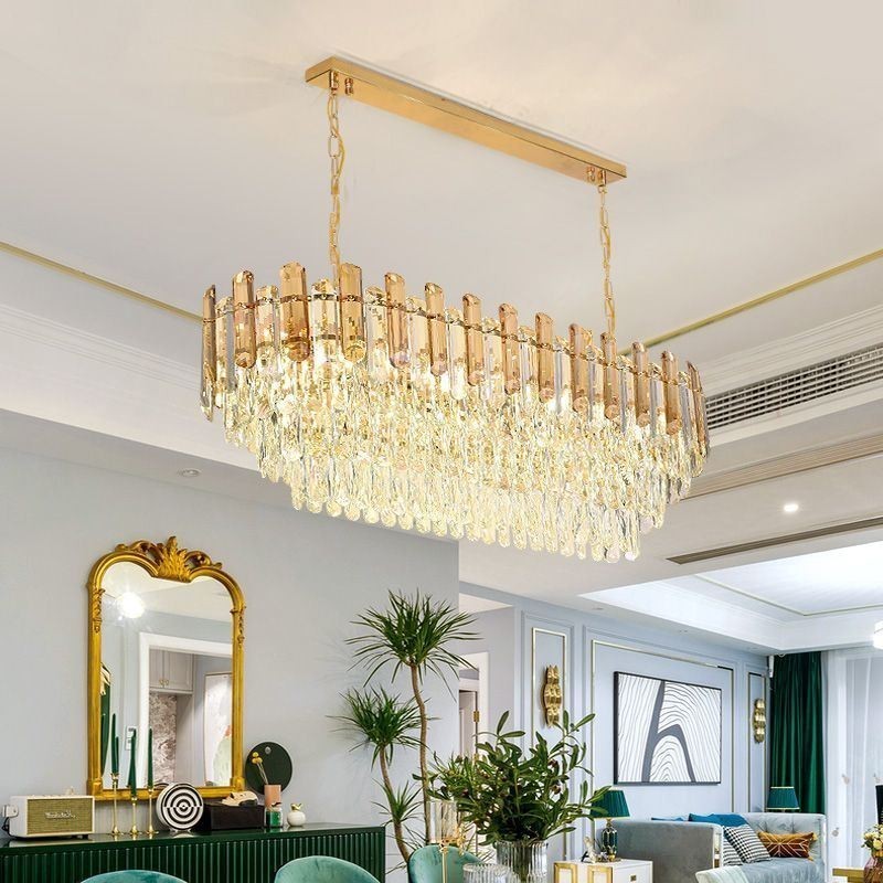 Lámpara colgante de cristal moderna, lámpara de techo ovalada