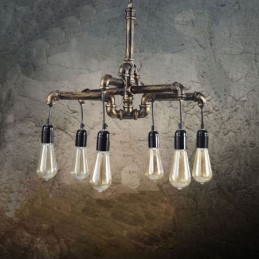 Lámpara colgante estilo rústico campestre con 6 luces estilo retro industrial vintage con forma de tubería de agua