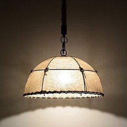 Lámparas colgantes de 1 luz con forma semicircular, estilo vintage, estilo industrial, de tela amarilla y metales.