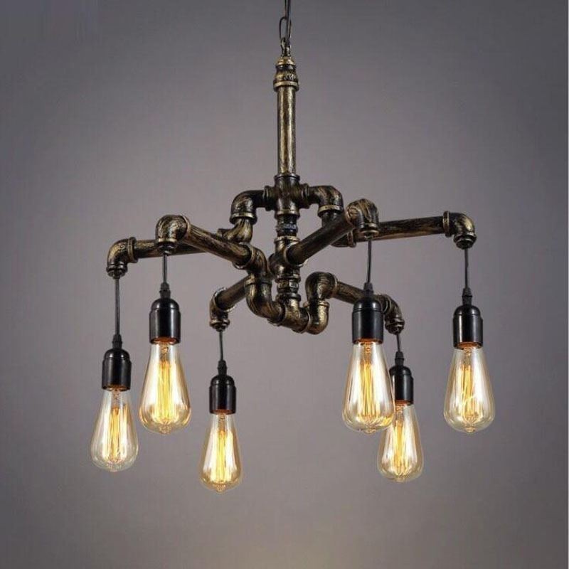 Lámpara colgante estilo rústico campestre con 6 luces estilo retro industrial vintage con forma de tubería de agua