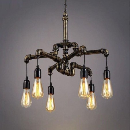 Lámpara colgante estilo rústico campestre con 6 luces estilo retro industrial vintage con forma de tubería de agua Lámpara colgante estilo rústico campestre con 6 luces estilo retro industrial vintage con forma de tubería de agua