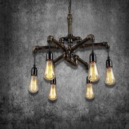 Lámpara colgante estilo rústico campestre con 6 luces estilo retro industrial vintage con forma de tubería de agua