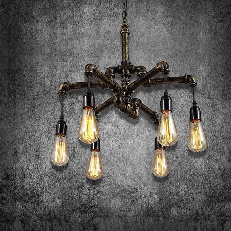 Lámpara colgante estilo rústico campestre con 6 luces estilo retro industrial vintage con forma de tubería de agua