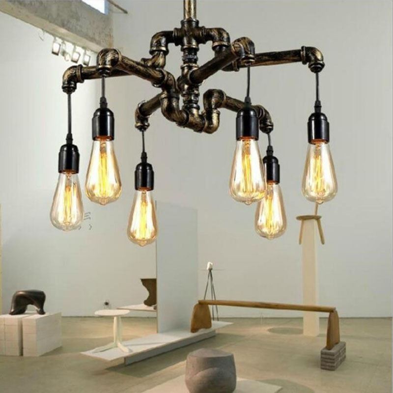 Lámpara colgante estilo rústico campestre con 6 luces estilo retro industrial vintage con forma de tubería de agua