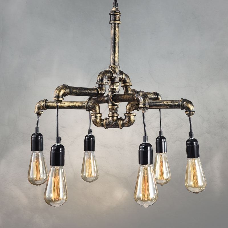Lámpara colgante estilo rústico campestre con 6 luces estilo retro industrial vintage con forma de tubería de agua