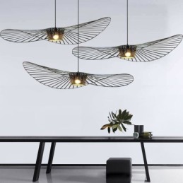 Lámpara colgante de hierro con forma de sombrero de paja, 1 luz