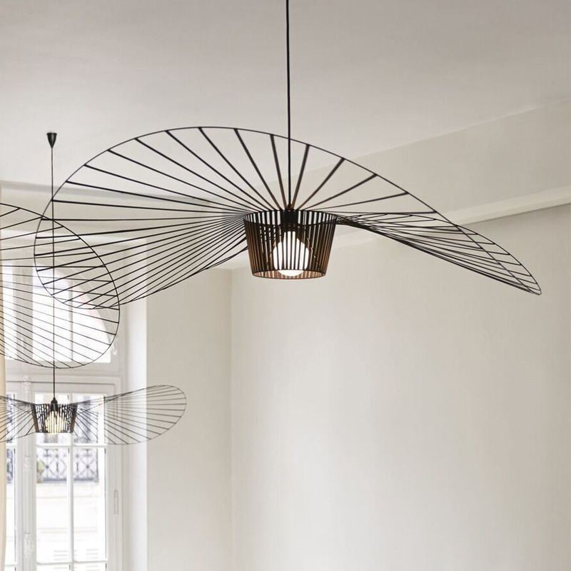 Lámpara colgante de hierro con forma de sombrero de paja, 1 luz