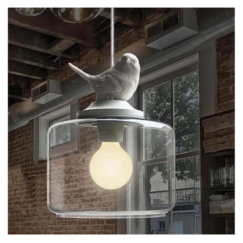 Lámpara colgante de cristal estilo retro con diseño de pájaro pequeño, iluminación decorativa