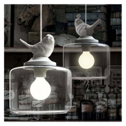 Lámpara colgante de cristal estilo retro con diseño de pájaro pequeño, iluminación decorativa