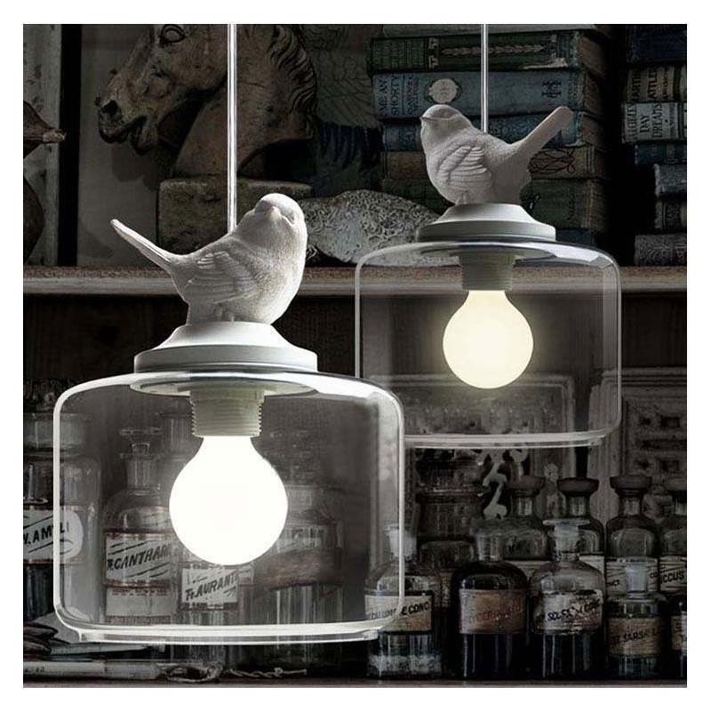 Lámpara colgante de cristal estilo retro con diseño de pájaro pequeño, iluminación decorativa