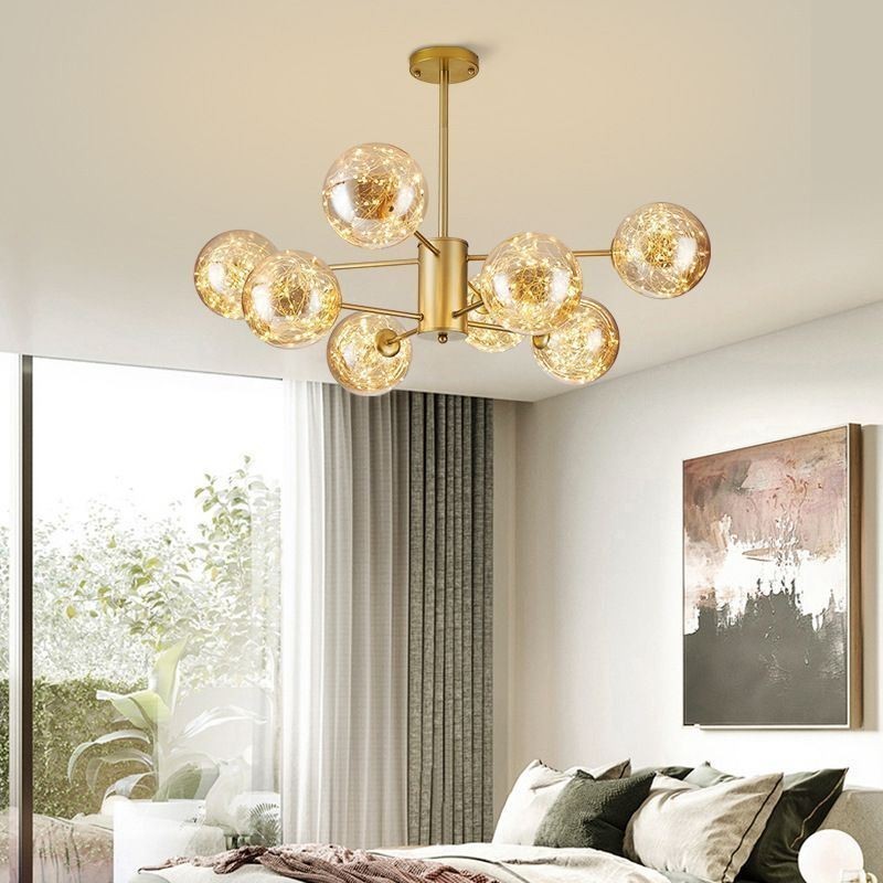 Lámpara colgante de estilo nórdico con forma de frijol mágico, bola de cristal y gypsophila.