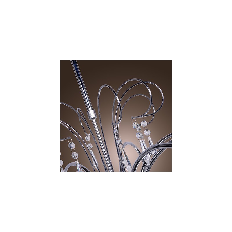 Lámpara de araña moderna contemporánea de metal cromado y cristal