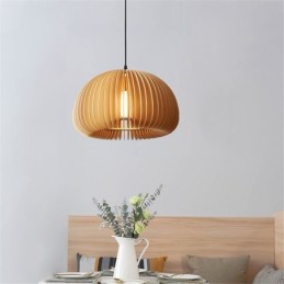 Lámpara colgante de estilo retro con forma de calabaza de madera de tilo