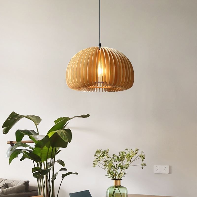 Lámpara colgante de estilo retro con forma de calabaza de madera de tilo