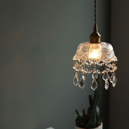 Lámpara colgante de cristal elegante, mini lámpara colgante de un solo cabezal Lámpara colgante de cristal elegante, mini lámpara colgante de un solo cabezal