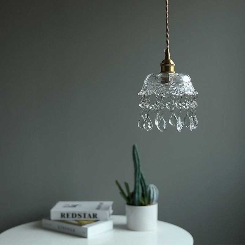 Lámpara colgante de cristal elegante, mini lámpara colgante de un solo cabezal