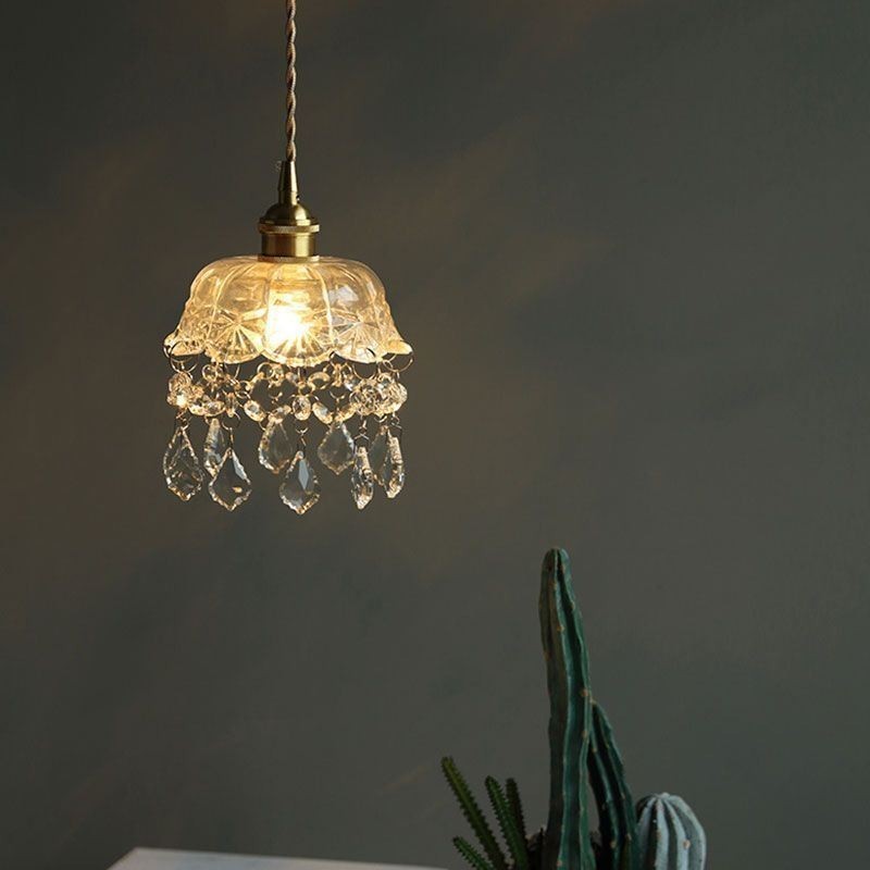 Lámpara colgante de cristal elegante, mini lámpara colgante de un solo cabezal