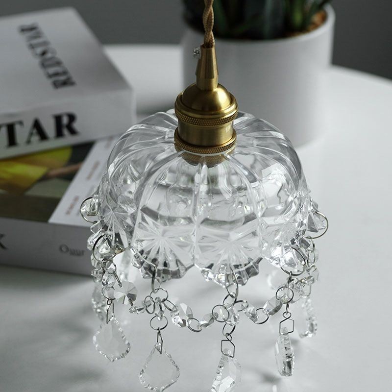 Lámpara colgante de cristal elegante, mini lámpara colgante de un solo cabezal