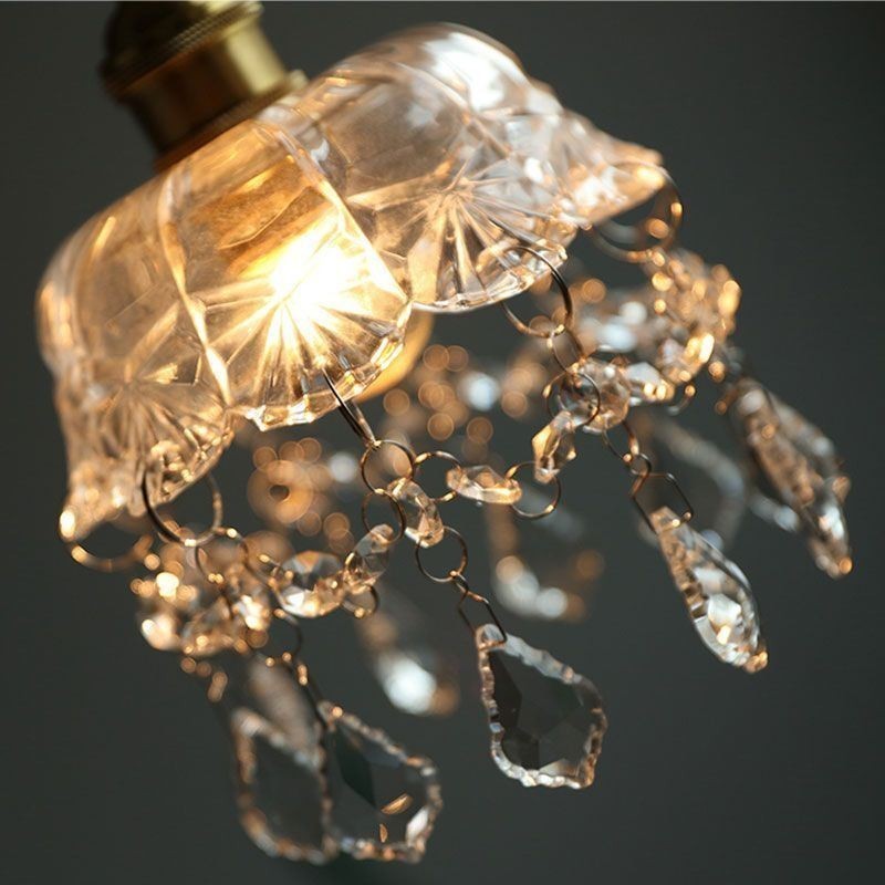 Lámpara colgante de cristal elegante, mini lámpara colgante de un solo cabezal