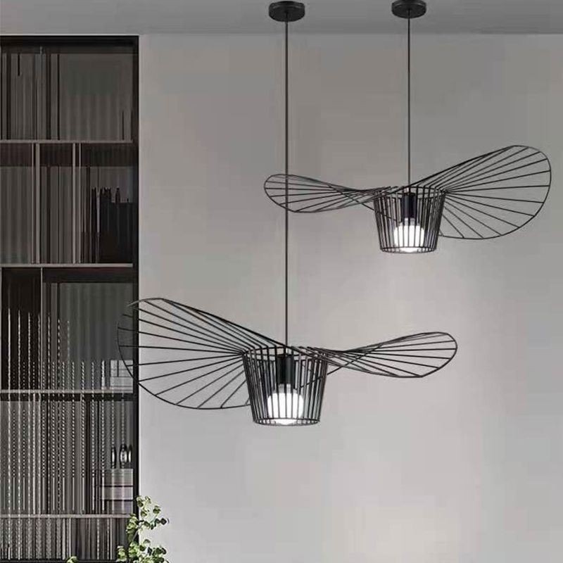 Lámpara colgante de hierro con forma de sombrero de paja, 1 luz