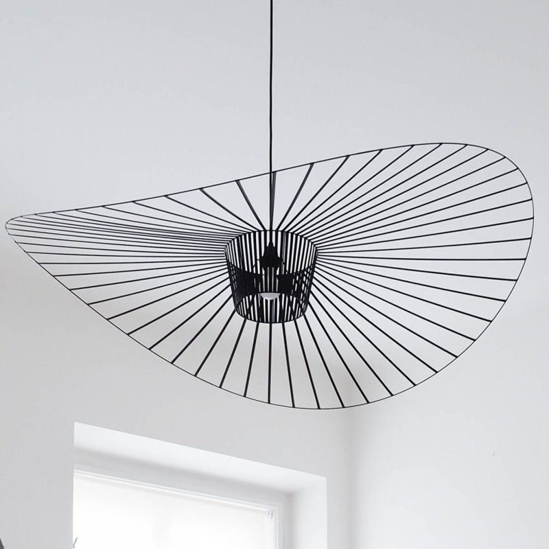 Lámpara colgante de hierro con forma de sombrero de paja, 1 luz
