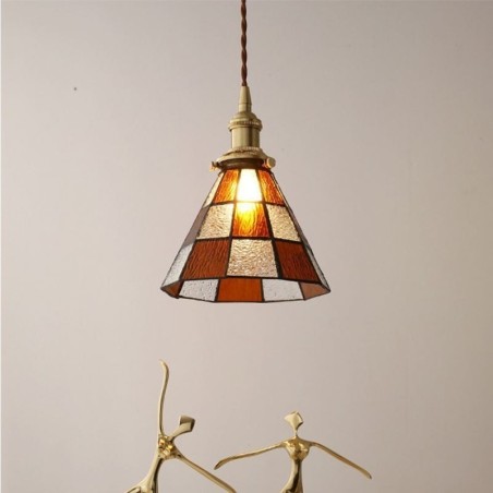 Lámpara colgante de cristal con celosía retro, estilo japonés Lámpara colgante de cristal con celosía retro, estilo japonés