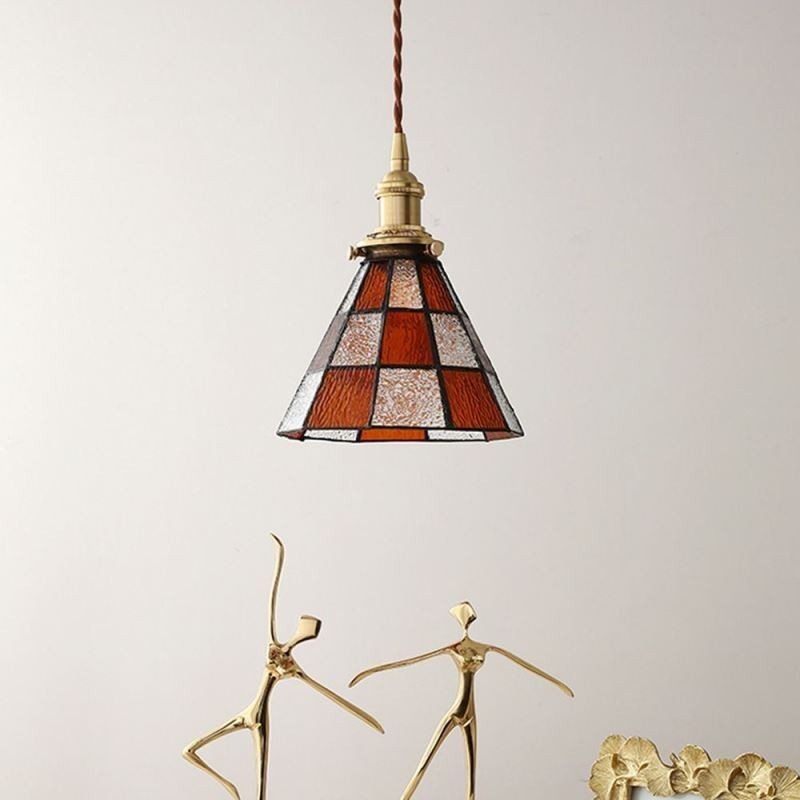 Lámpara colgante de cristal con celosía retro, estilo japonés