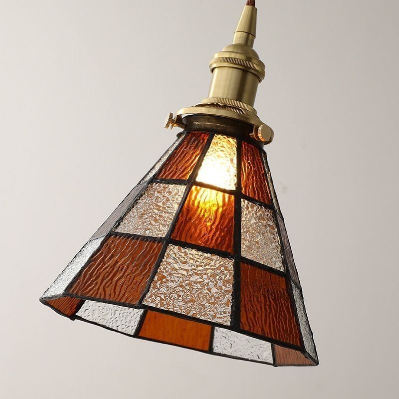 Lámpara colgante de cristal con celosía retro, estilo japonés
