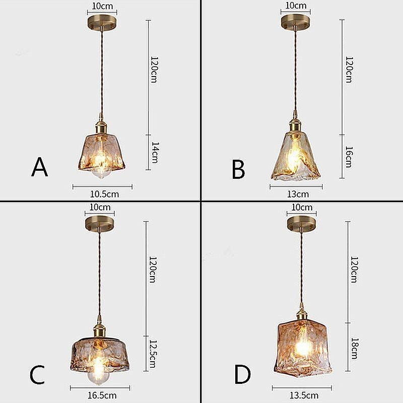 Lámpara colgante de cristal mini única, estilo japonés, color ámbar, iluminación decorativa.