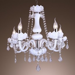 Elegante lámpara de araña de cristal con 5 luces en color blanco