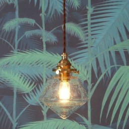 Lámpara colgante de cristal con forma de diamante de 1 luz, accesorio de iluminación de cristal con burbujas