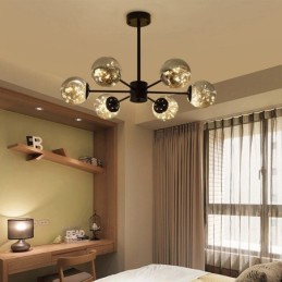Lámpara colgante de estilo nórdico con forma de frijol mágico, bola de cristal y gypsophila.