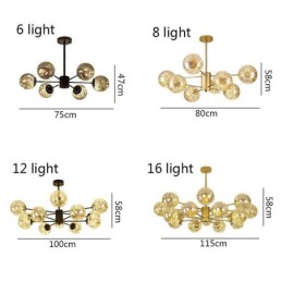 Lámpara colgante de estilo nórdico con forma de frijol mágico, bola de cristal y gypsophila.
