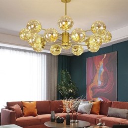 Lámpara colgante de estilo nórdico con forma de frijol mágico, bola de cristal y gypsophila.