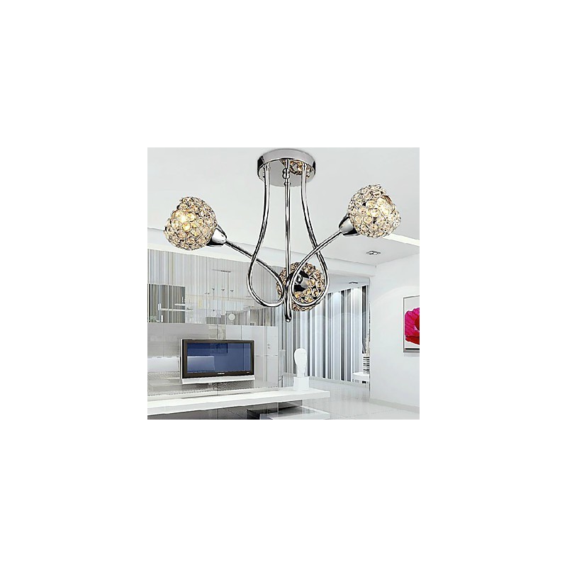 Lámpara de techo moderna y brillante de 3 luces con diseño de cristal