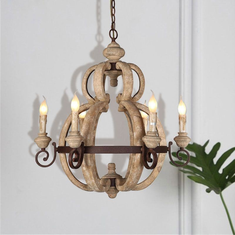 Lámpara colgante de madera, luz de techo retro nórdica