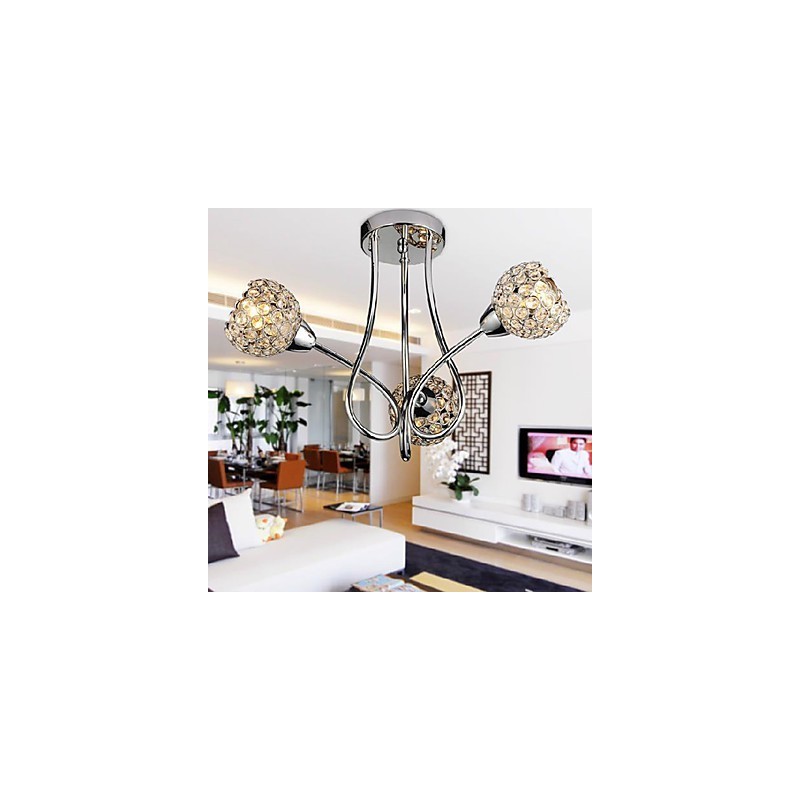 Lámpara de techo moderna y brillante de 3 luces con diseño de cristal