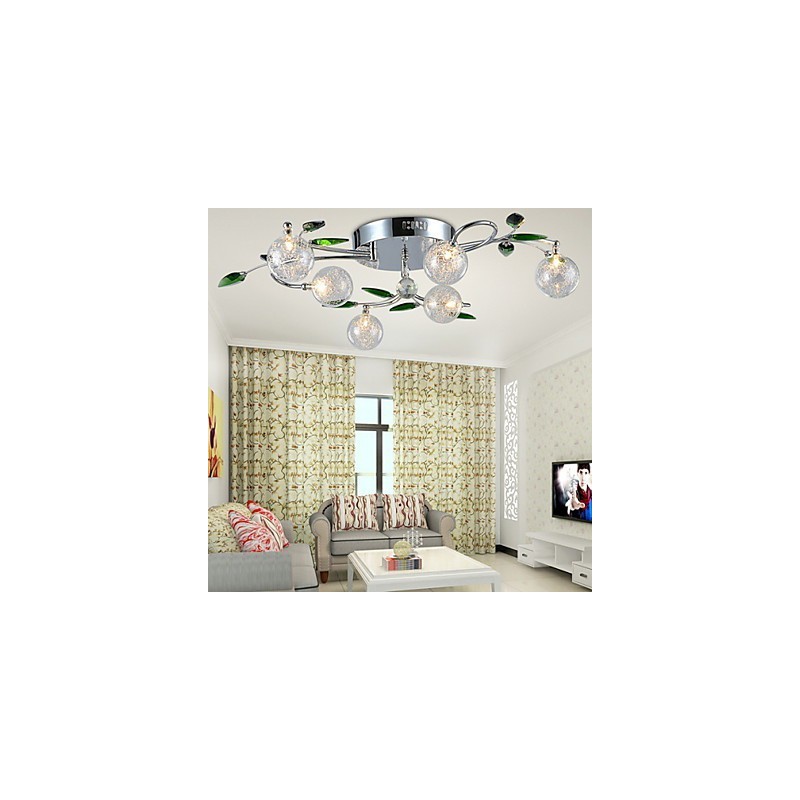 Lámpara de araña de 6 luces estilo campestre de aluminio y vidrio cromado