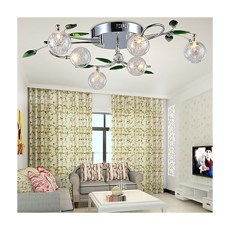 Lámpara de araña de 6 luces estilo campestre de aluminio y vidrio cromado