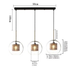 Lámpara colgante minimalista de cristal con 3 luces, lámpara de techo tipo isla